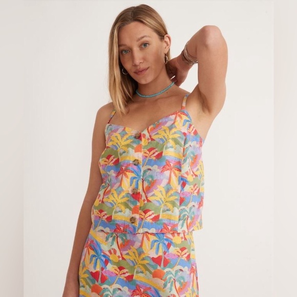 Marine Layer Tops - Marine Layer Celeste Cami Womens Top Large Floral Button Up Multicolor Beach